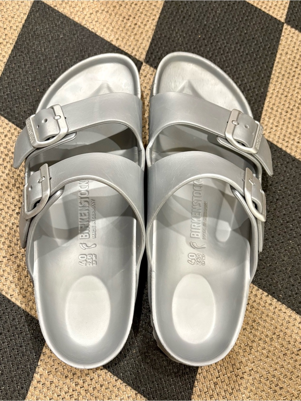 Birkenstock Arizona EVA Sandals in Metallic Silver